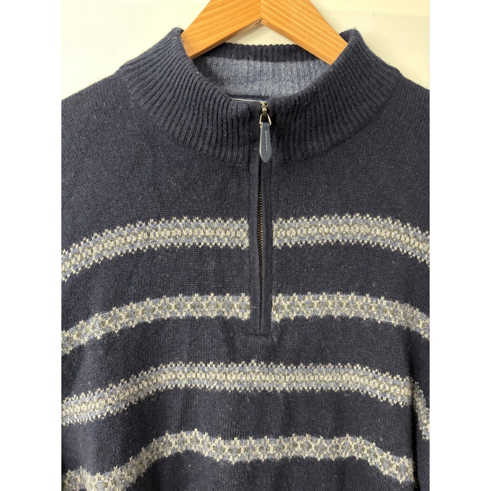 Vineyard Vines Merino Cashmere 1/4 Zip Sweater Mens L Fair Isle Striped Preppy - Picture 2 of 7